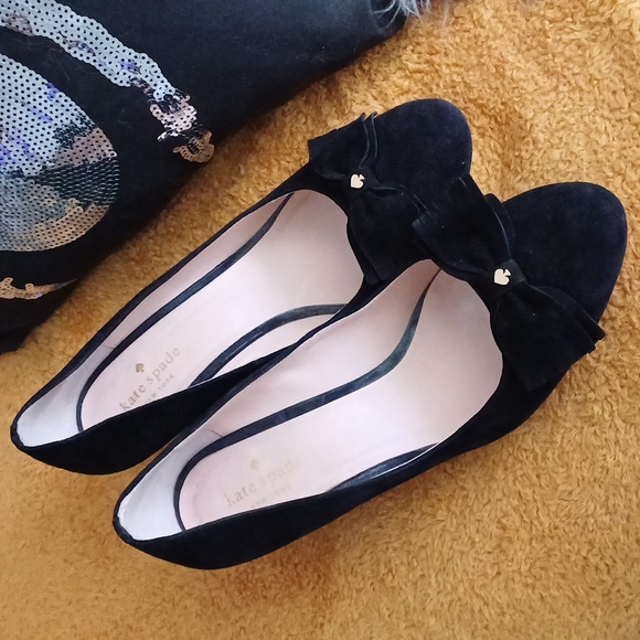 🔥🔥🔥Kate Spade New York Whitlee suede black bow wedge slip ons 10.5 - Picture 12 of 16